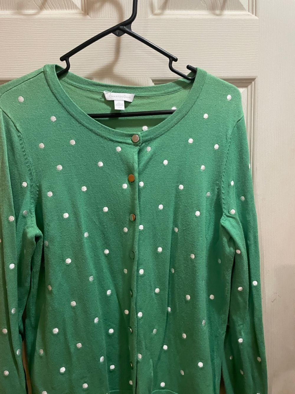 Charter Club Green Polka Dot Cardigan with White Dots